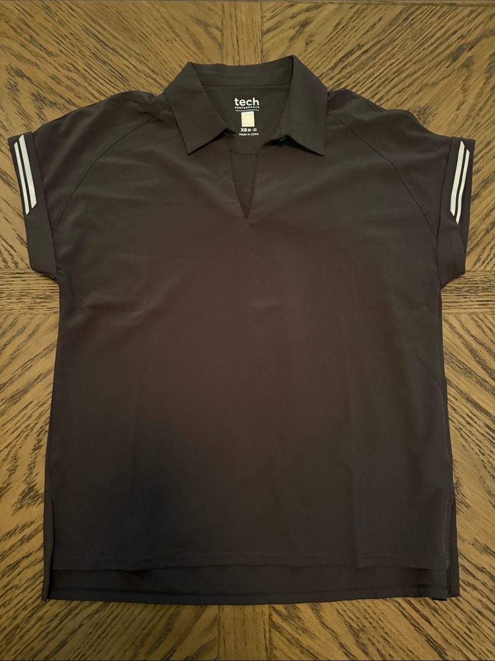 Lucky in Love Black Polo with White Sleeve Stripes